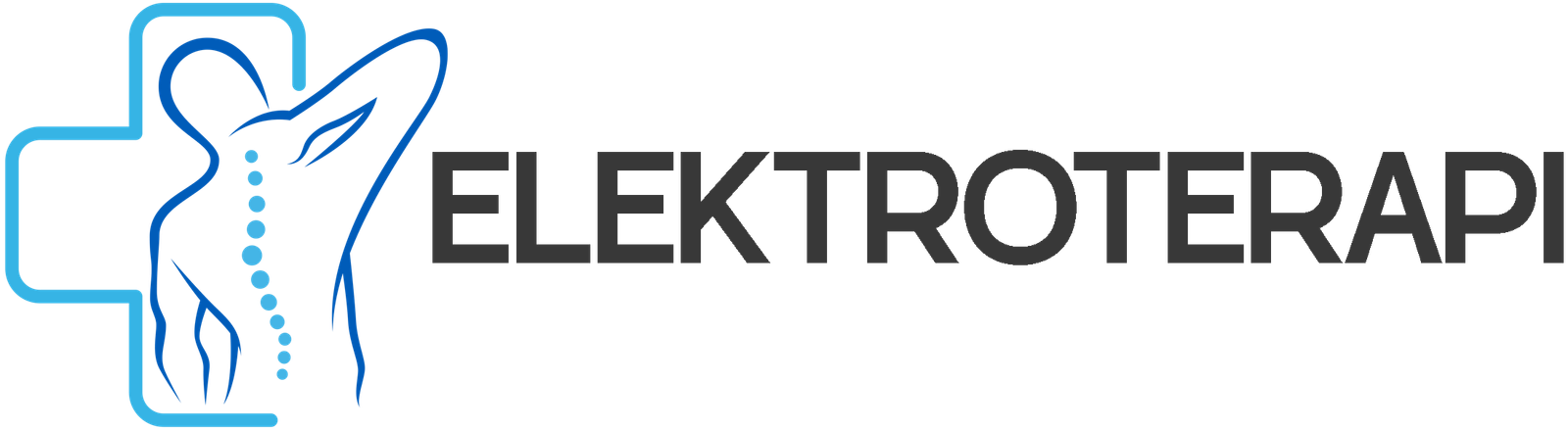 Logo med teksten Elektroterapi og en stilisert profil av en person med ryggrad foran et kors